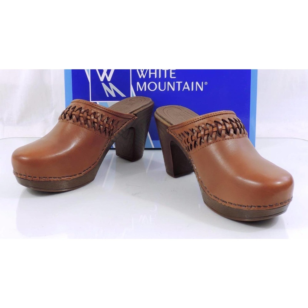 White Mountain Handy Platform Clogs Slip On Mule Leather Luggage Size 9 - Picture 5 of 8